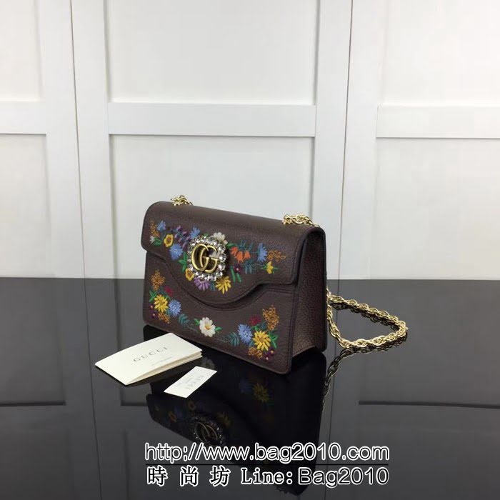 GUCCI古馳原單 新款GUCCI高仿新款專櫃品質高仿原單貨實物實拍499617 啡皮繡花鏈條單肩斜挎包 HY1211